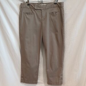 LOFT | Khaki Cropped Pants Contour Waist Button Side Vents | 8